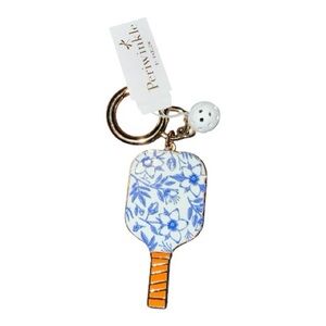 Periwinkle Blue Floral Pickleball Paddle and ball Keychain